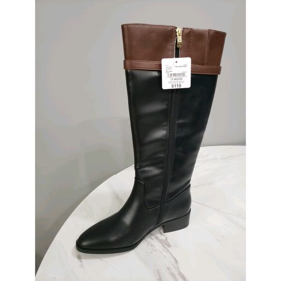 NEW SIZE 7.5 Liz Claiborne Riding Boot Knee High Heel Black Brown Gold Old Money - Picture 3 of 7